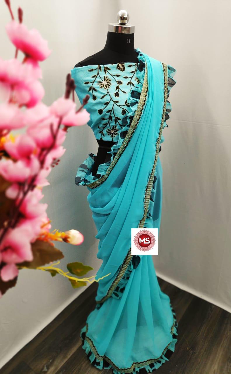 New Latest Designer Party Wear Ruffle Saree Collection 